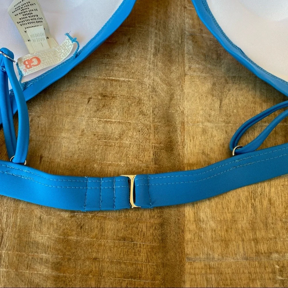 GIANNI BINI GB Two Piece Swimsuit In Colorblock Blue/White/Orange In Size L - Picture 6 of 7